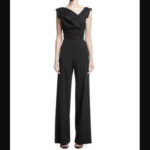 Black Halo Jackie Cap-Sleeve Belted Wide-Leg Jumpsuit / Color: Black / Size: 10